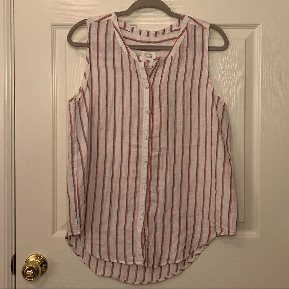 Sigrid Olsen - Striped Linen Sleeveless Top - Medium
